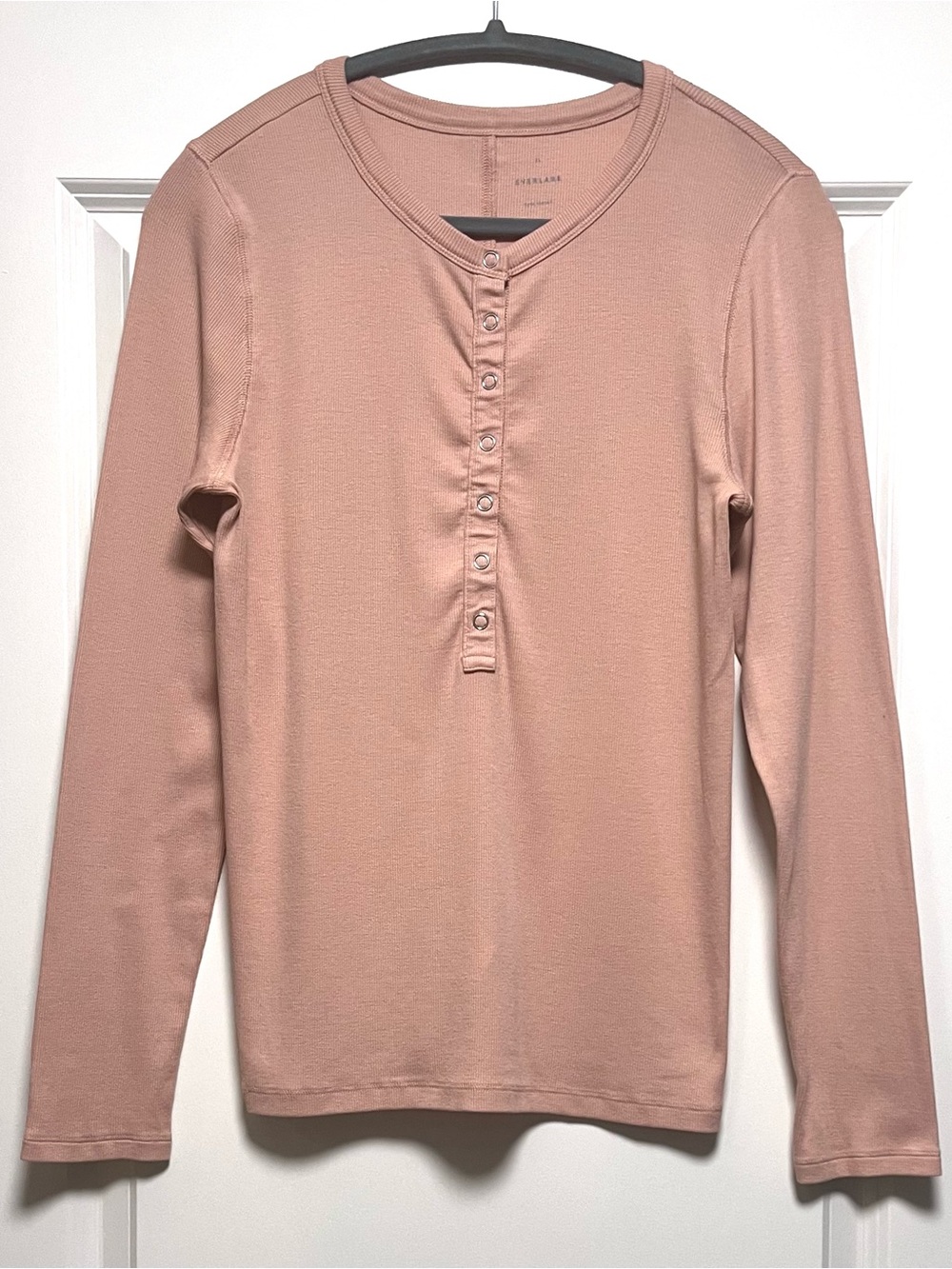 EUC Everlane Luxe Rib Henley Snap Front Long Sleeve Supima Cotton Blush Pink XL